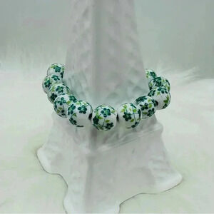 Chinese-Style Ceramic Floral Beaded Bracelet in Green